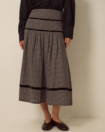 Monsoon Elise Check Print Midi Skirt