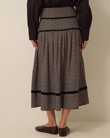 Monsoon Elise Check Print Midi Skirt