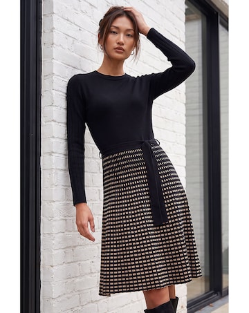 Roman Check Print Belted Jumper Dress