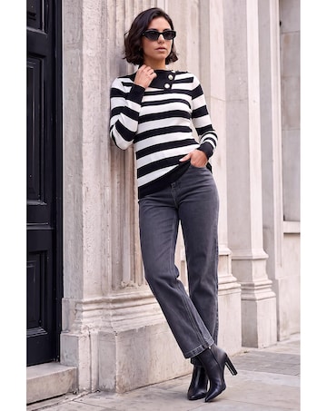 Roman Button Stripe Knit Jumper