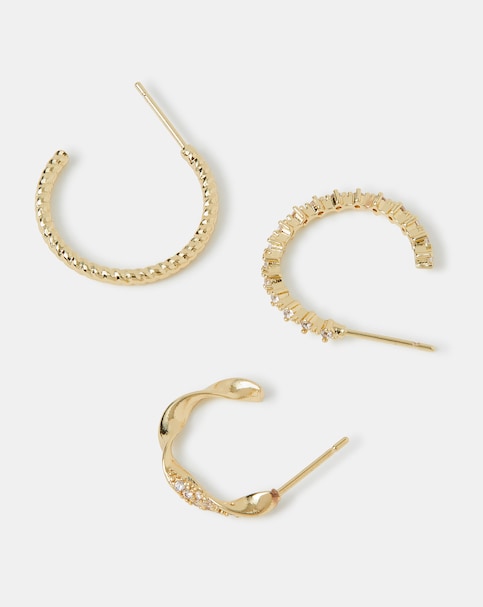 Accessorize 3pk Gold Twist Hoop Earrings