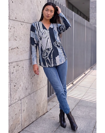 Roman Floral Stretch Jersey Zip Top