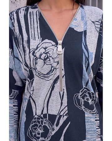 Roman Floral Stretch Jersey Zip Top
