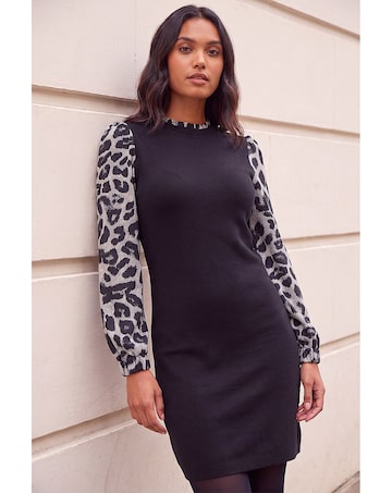 Roman Animal Print Mix Frill Short Dress