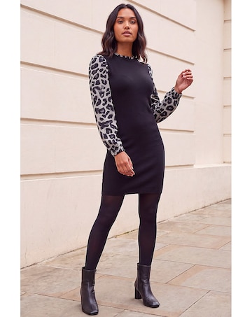 Roman Animal Print Mix Frill Short Dress