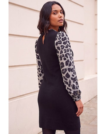 Roman Animal Print Mix Frill Short Dress