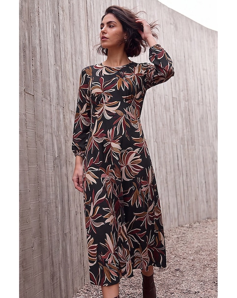 Roman Leaf Print A-Line Dress