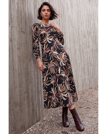 Roman Leaf Print A-Line Dress