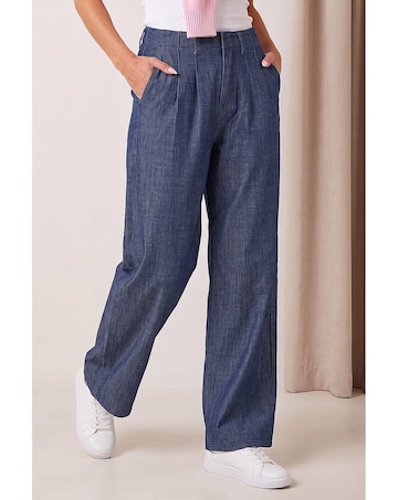 Roman Cotton Wide Leg Pleat Jean