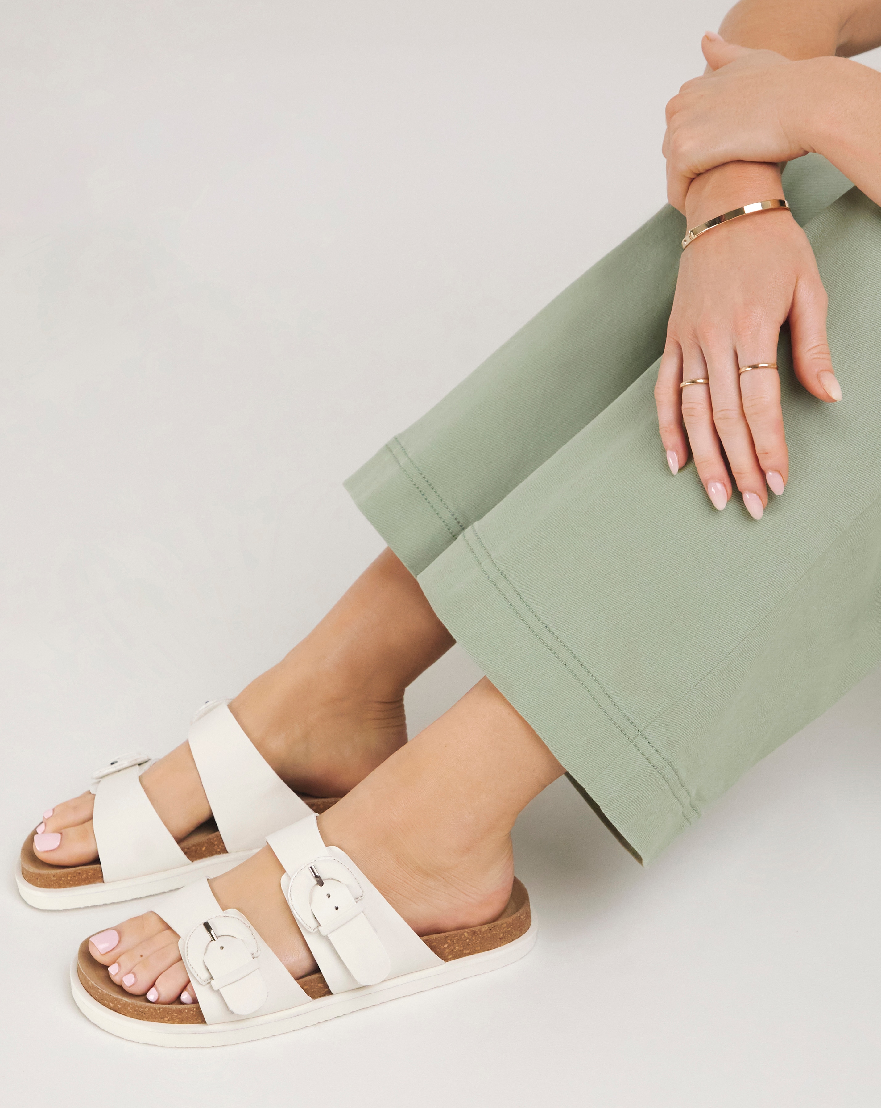 Double Buckle Footbed Sandal Wide