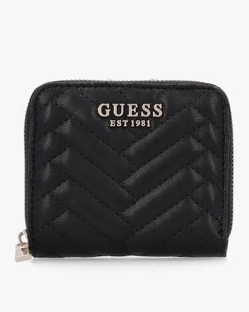 Guess Anning Quilted Black Zip Around Wallet