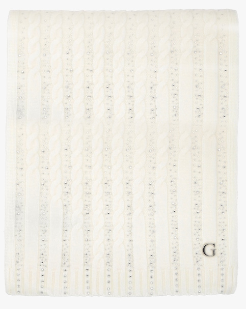 Guess Cream Knitted Logo Diamante Scarf
