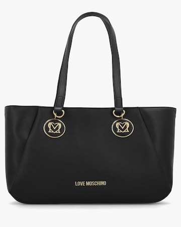 Love Moschino Double Heart Logo Black Shopper Bag