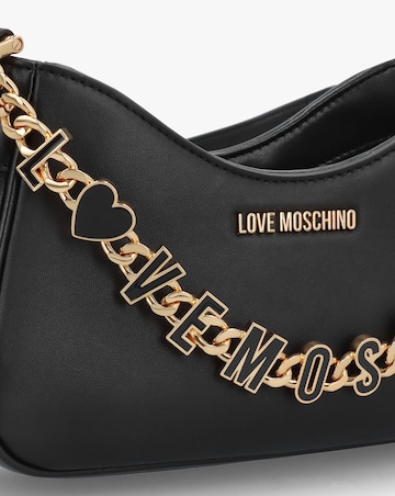 Love Moschino Chain Logo Black Leather Shoulder Bag