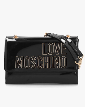 Love Moschino Enameled Logo Black Shoulder Bag