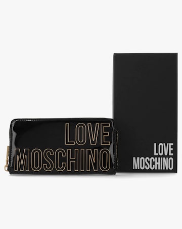 Love Moschino Enameled Logo Black Zip Around Purse