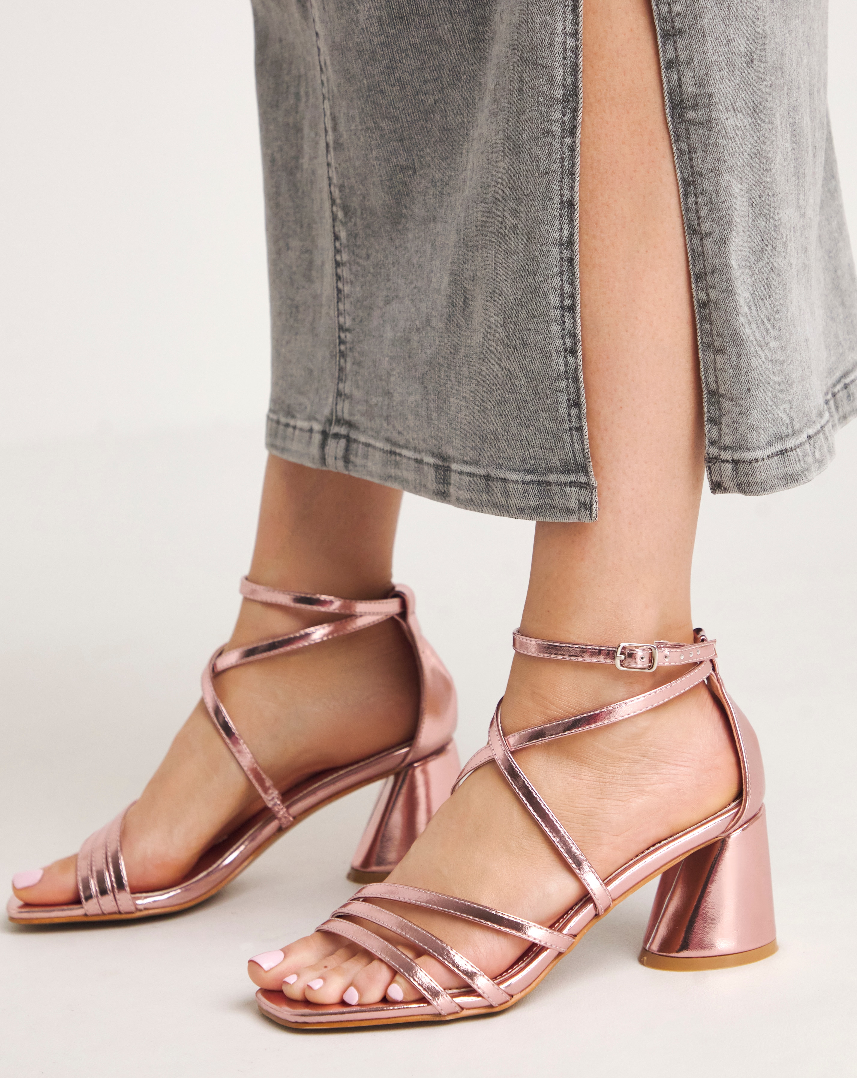 Cross Over Front Heeled Sandal Wide