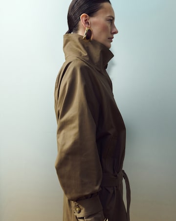 Mango Double Breasted Short Trench Coat With High Neck