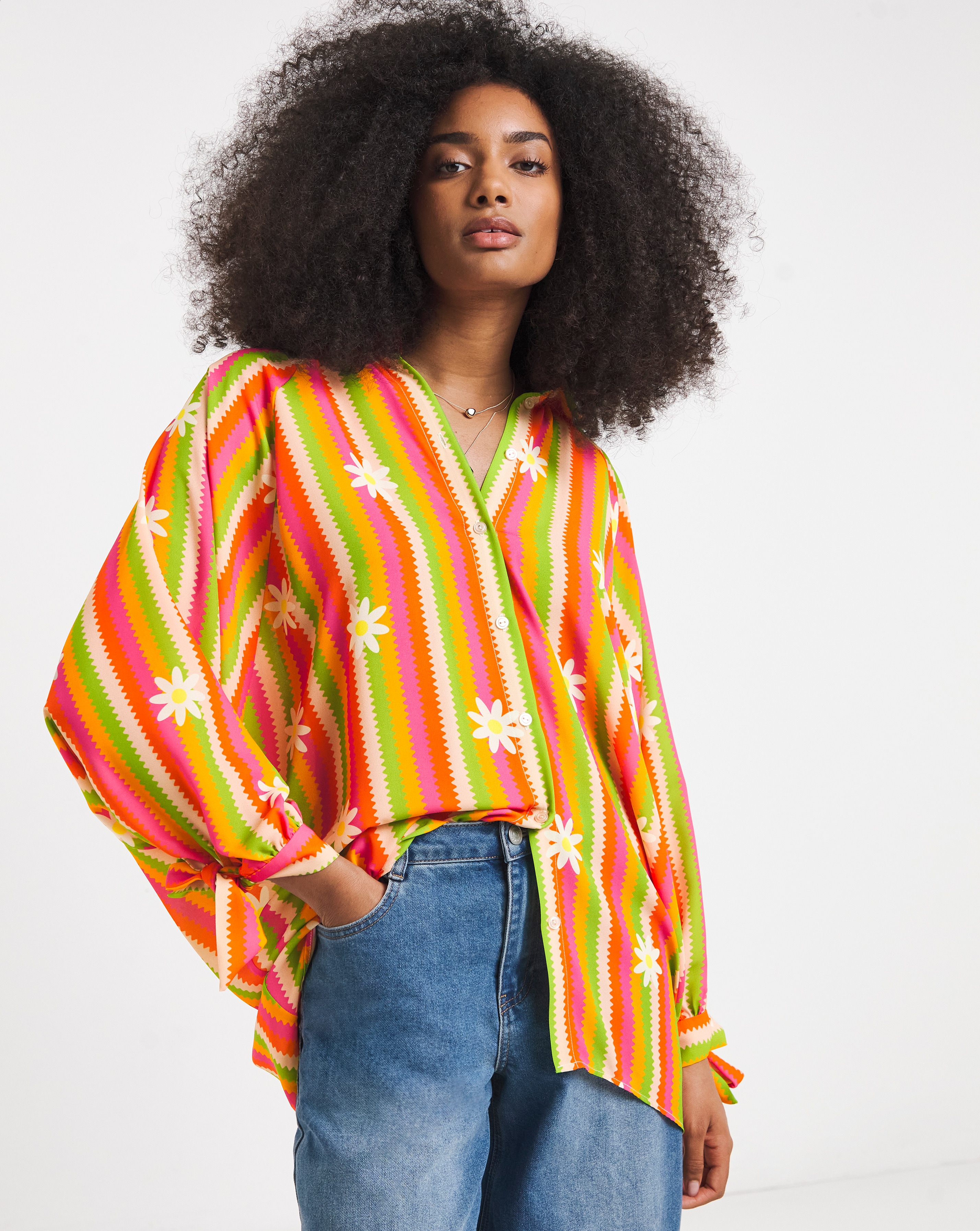 New In - Twisted Wunder Striped Chiffon Shirt