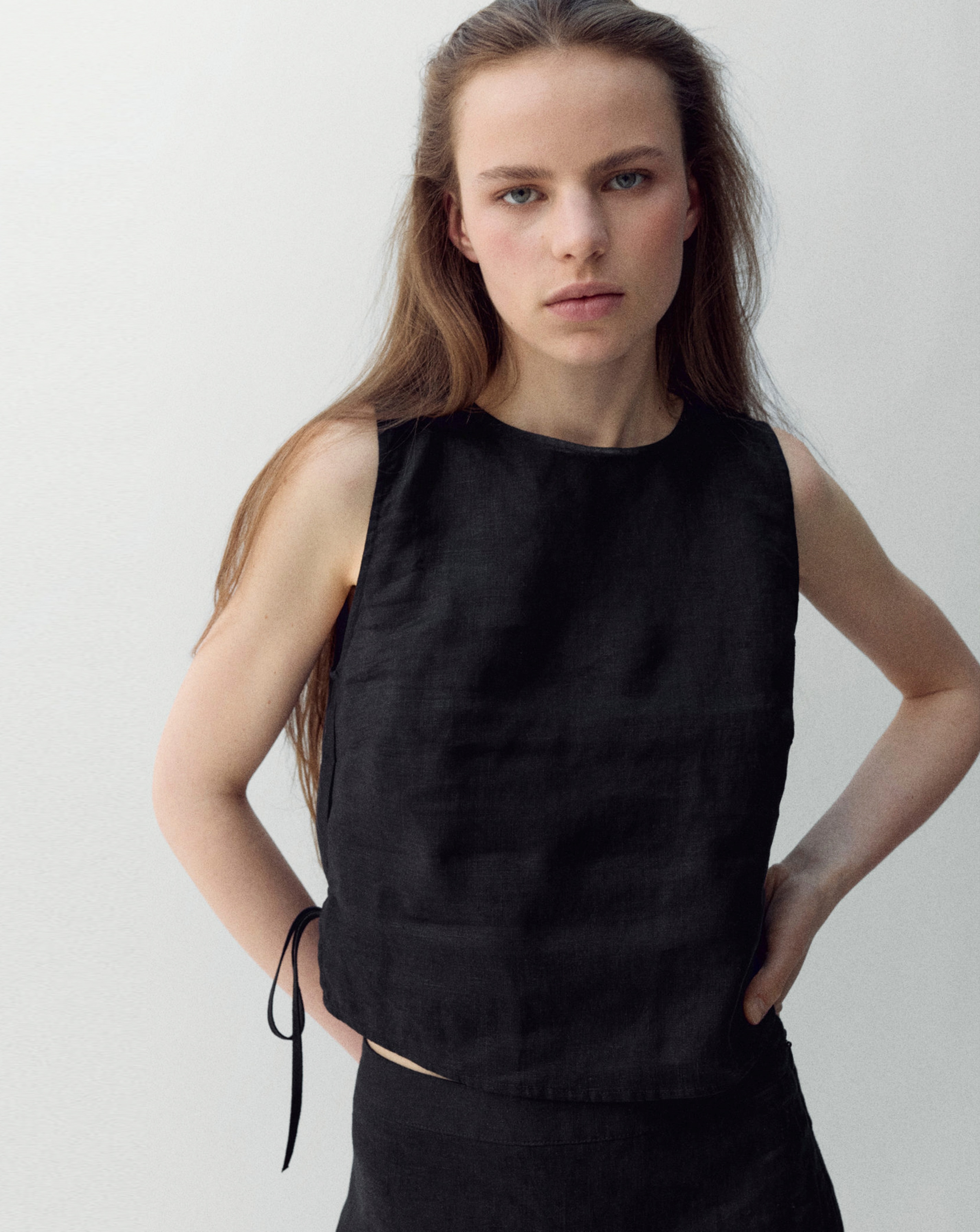 New In - Mango Linen Top With Ties