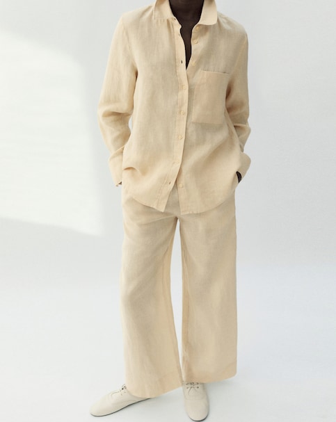 Mango Lino Straight Linen-Blend Trousers