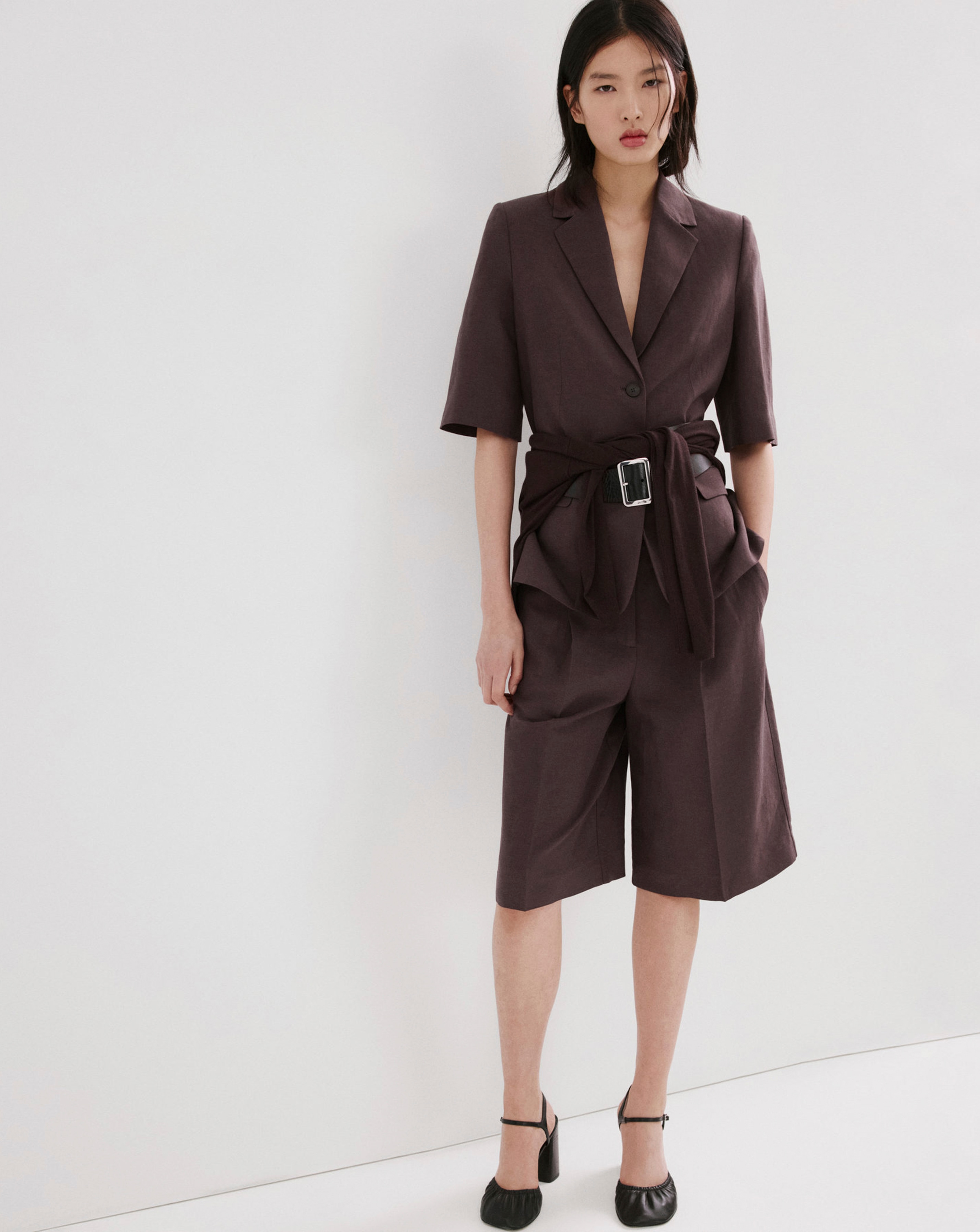 Mango Straight Linen Bermuda Shorts