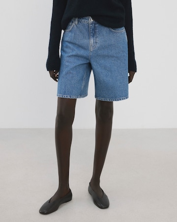 Mango High-Waist Straight-Fit Bermuda Denim Shorts