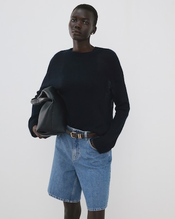 Mango High-Waist Straight-Fit Bermuda Denim Shorts