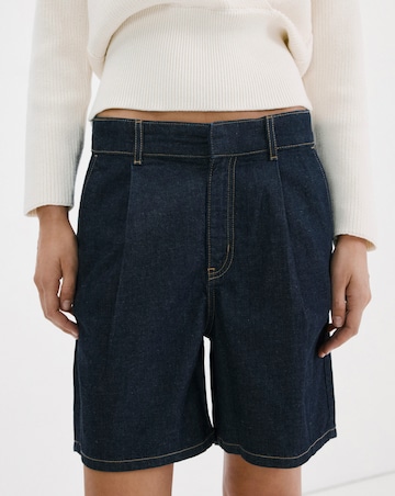 Mango Mid- Rise Denim Bermuda Shorts With Pleats