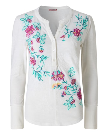 Joe Browns Fabulous Floral Embroidered Henley Top