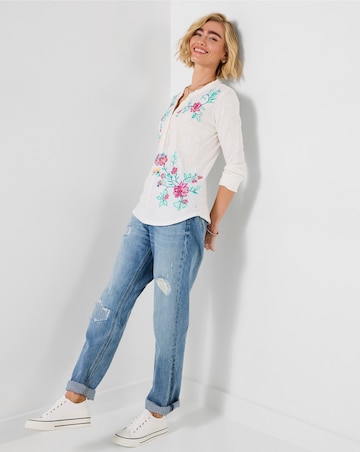 Joe Browns Fabulous Floral Embroidered Henley Top