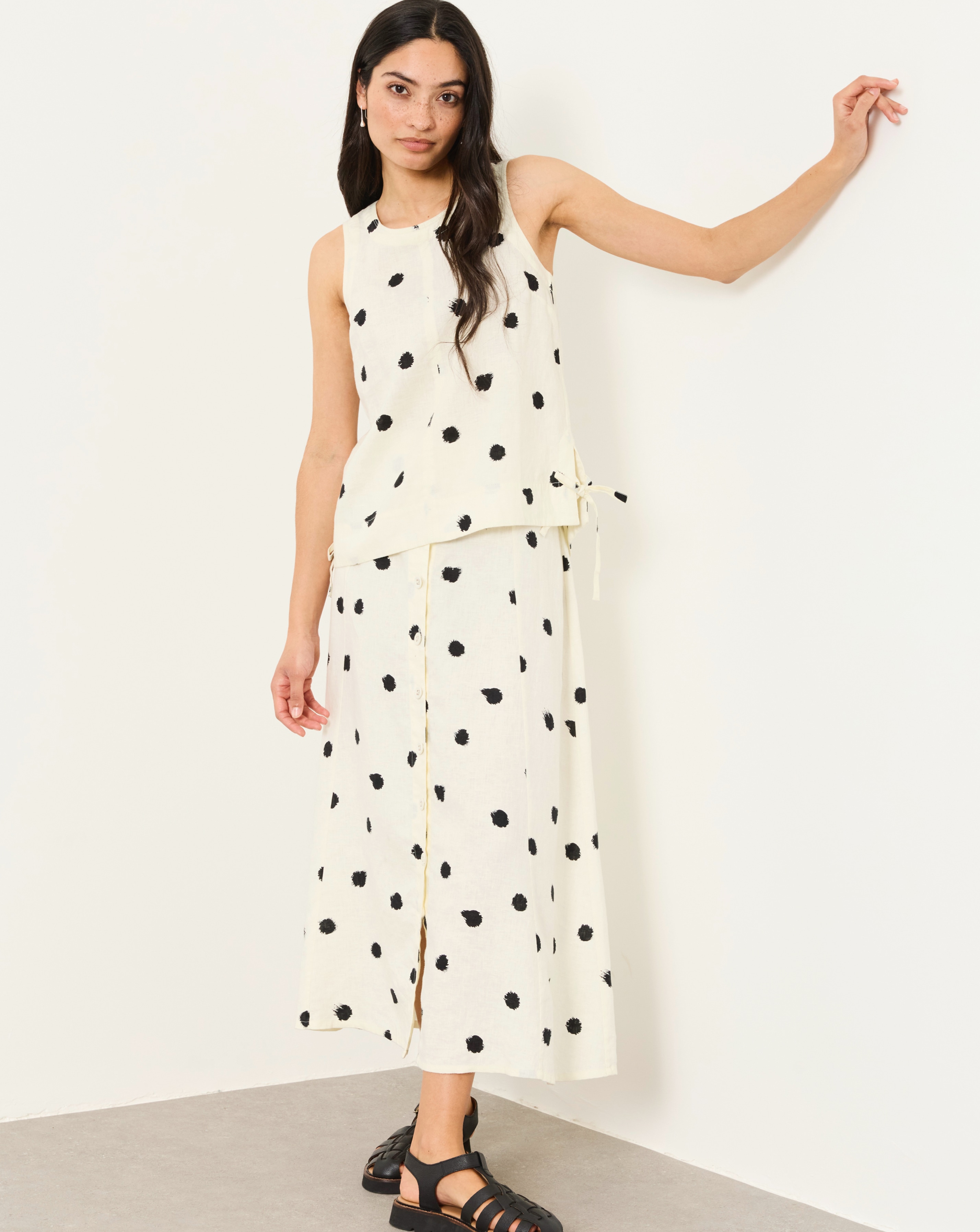 FatFace Eleana Linen Spot Midi Skirt