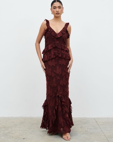 Pretty Lavish Helena Ruffle Jacquard Maxi Dress