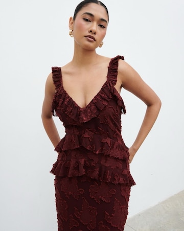 Pretty Lavish Helena Ruffle Jacquard Maxi Dress