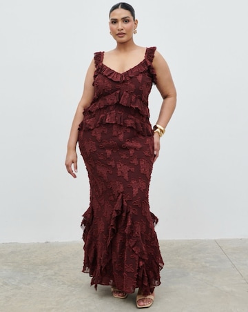 Pretty Lavish Helena Ruffle Jacquard Maxi Dress