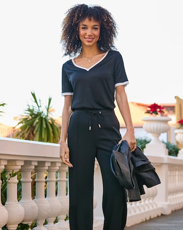 Sosandar Black Double Side Stripe Wide Leg