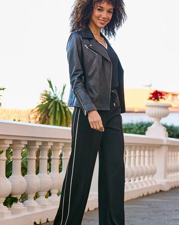 Sosandar Black Double Side Stripe Wide Leg