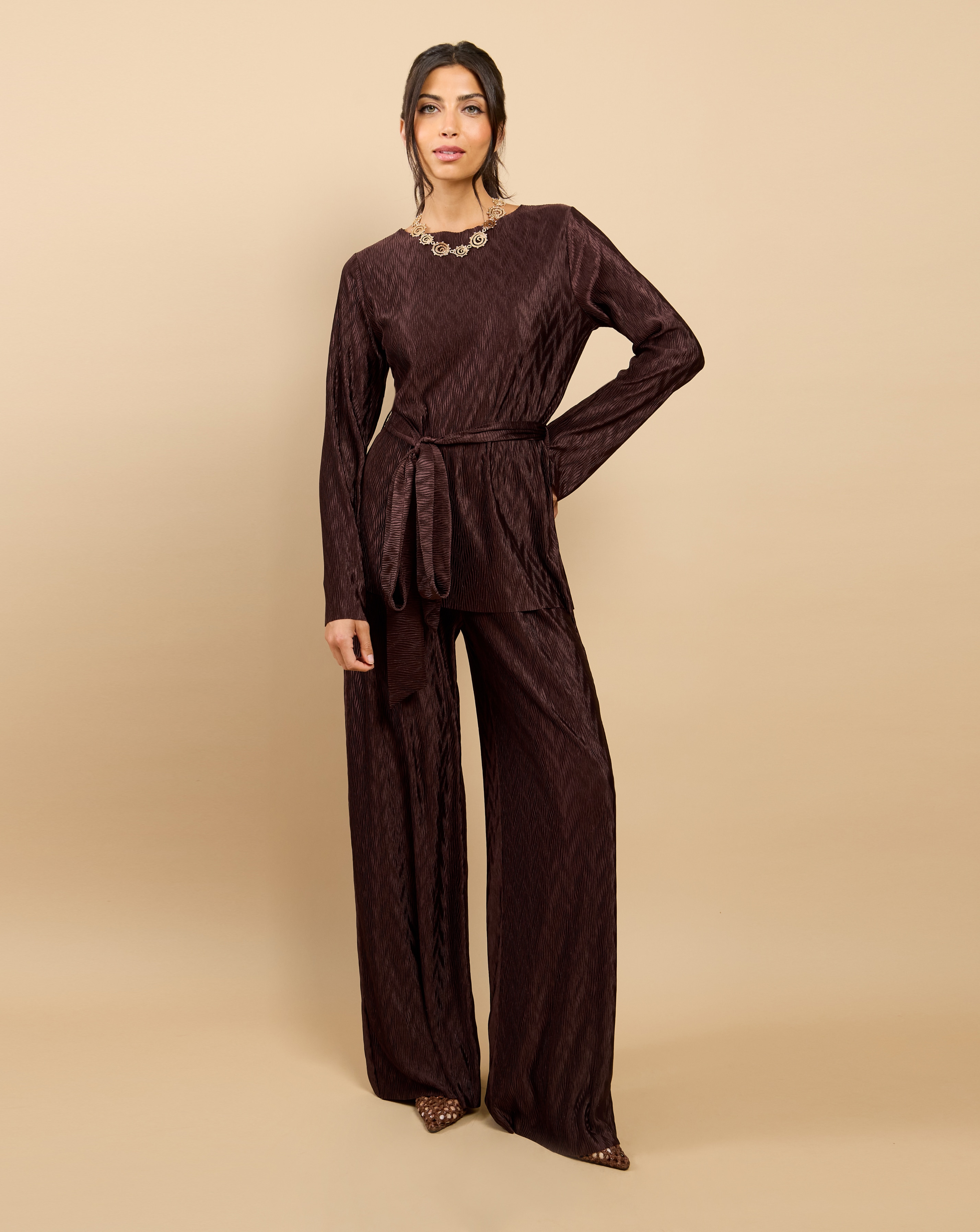 New In - LM Brown Plisse Top