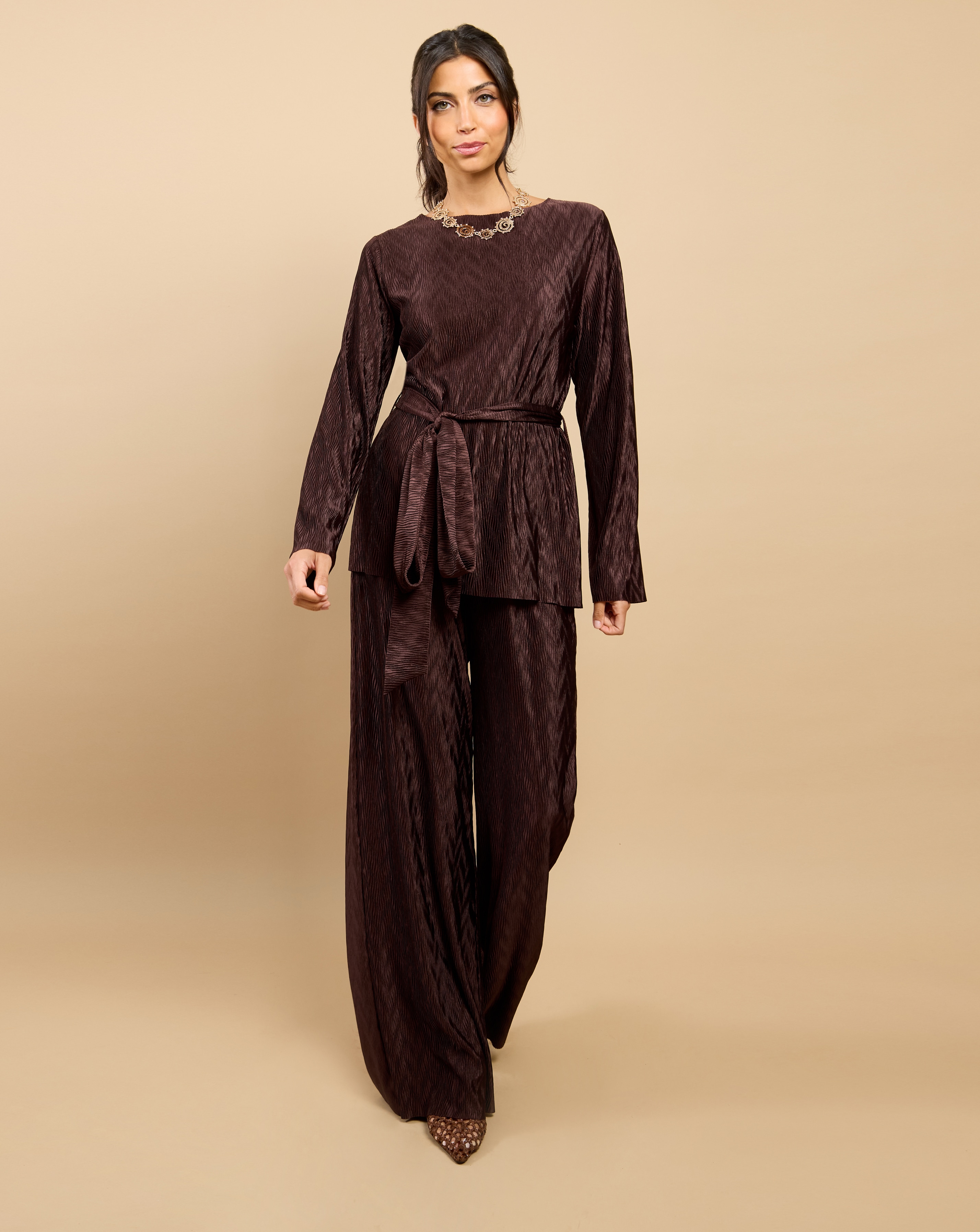 New In - LM Brown Plisse Trouser