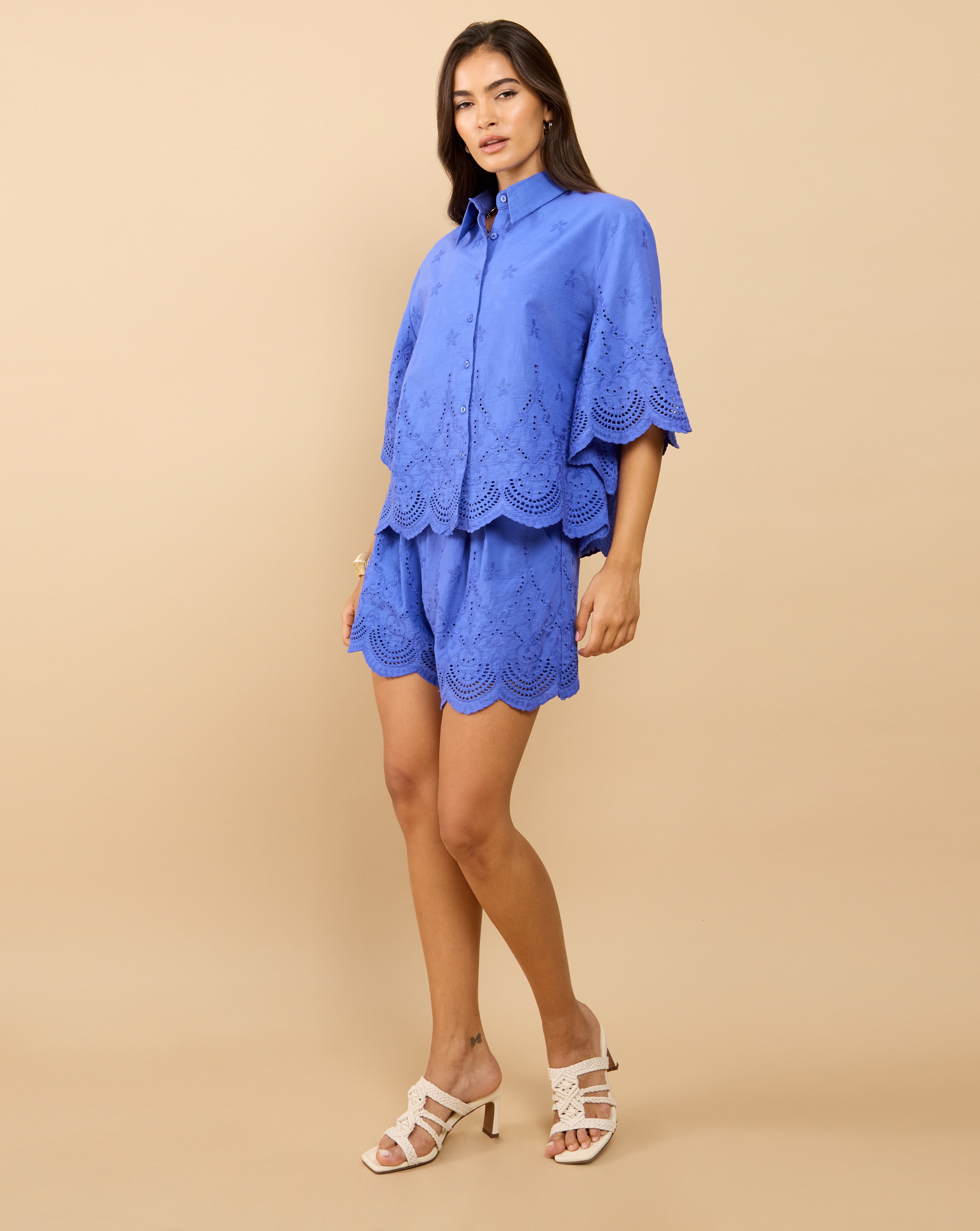 New In - LM Blue Embroidery Shorts