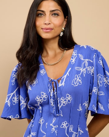 Little Mistress Blue Embroidered Midaxi Dress