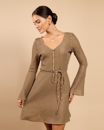 Little Mistress Brown Stripe Mini Dress