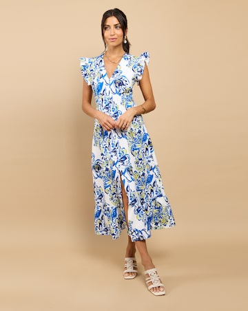 Little Mistress Blue Floral Midaxi Dress