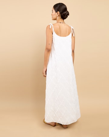 Little Mistress White Embroidery Tie Maxi Dress