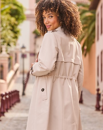 Sosandar Cinched Waist Mid Length Double Breasted Trench Coat