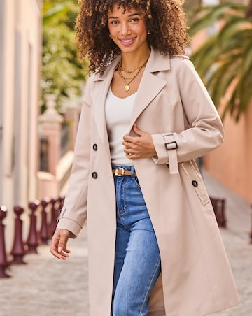 Sosandar Cinched Waist Mid Length Double Breasted Trench Coat