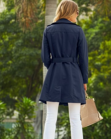Sosandar Navy Double Breasted Trench Coat With Pockets