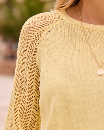 Sosandar Lemon Pointelle Sleeve Boat Neck Jumper