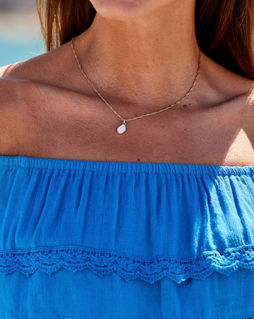 Sosandar Blue Crinkle Lace Trim Bardot Top