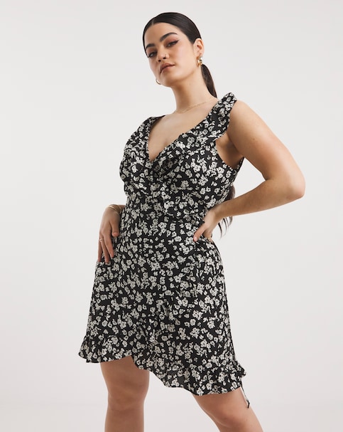 Value Wrap Over Beach Dress - Floral Print /Black